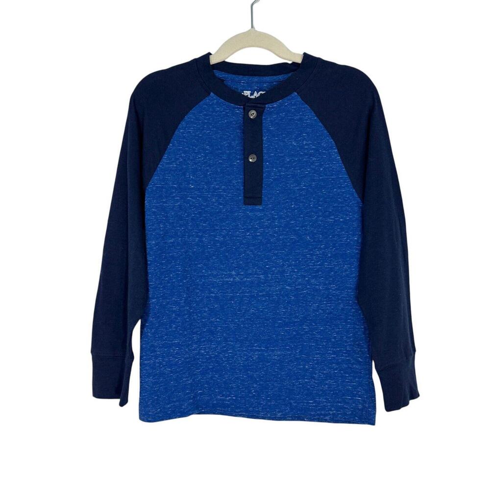 Children's Place Boy’s Size Small 5/6 Blue Colorblock Raglan Sleeve Henley Top